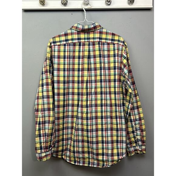 Ralph Lauren Shirt Mens Large Yellow Plaid Custom Fit Cotton Blue Pony Preppy - Picture 2 of 7